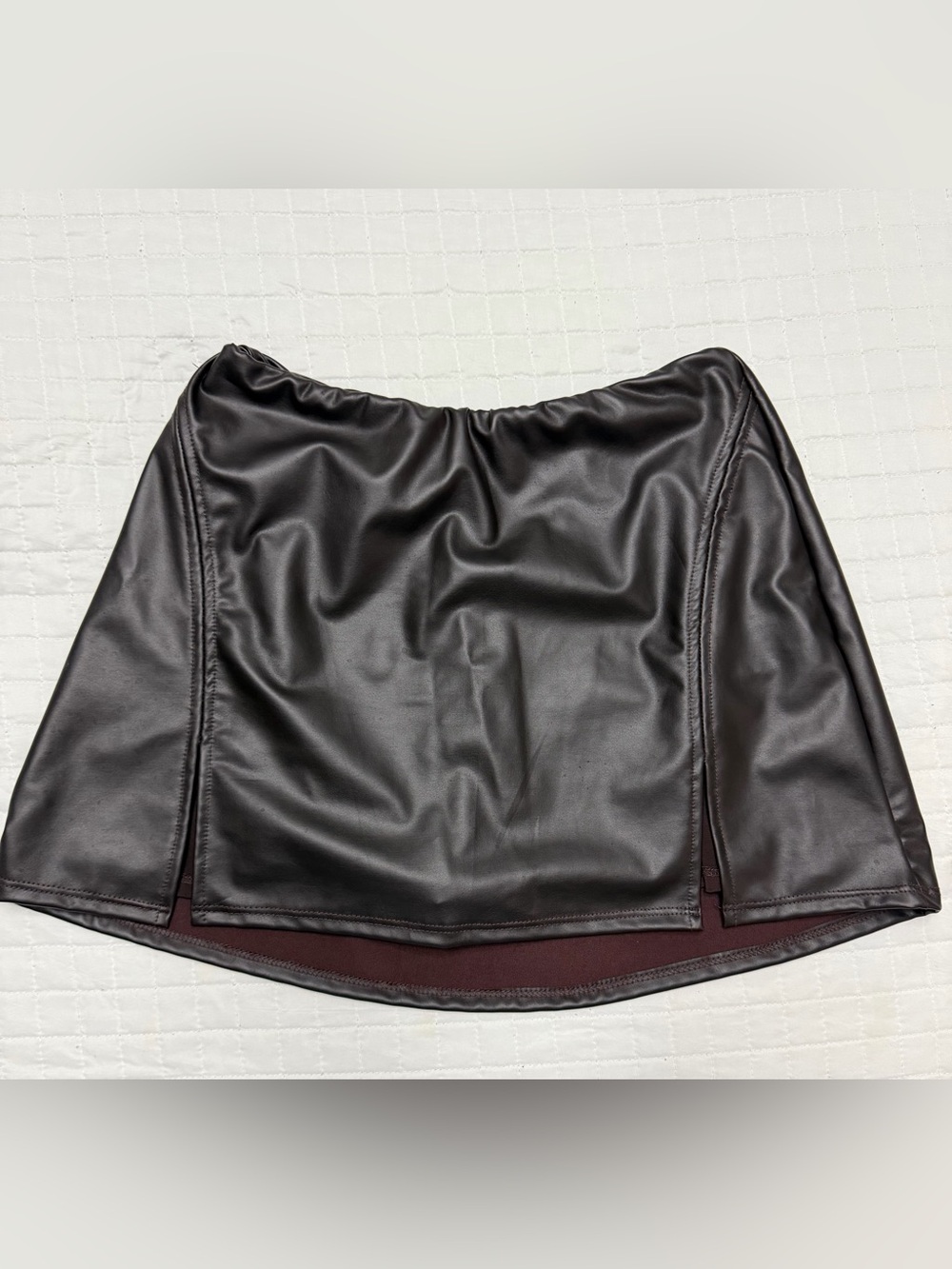 7 Day WKND Brown Faux Leather Mini Skort Small